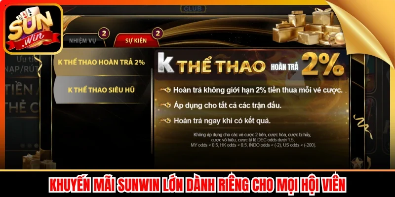 Khuyến mãi Sunwin lớn dành riêng cho mọi hội viên