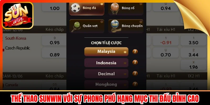 Thể thao Sunwin với sự phong phú hạng mục thi đấu đỉnh cao